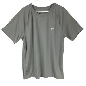 Speedo Men Gray Short Sleeve Rash Guard Swim Shirt Sun Protection Size L